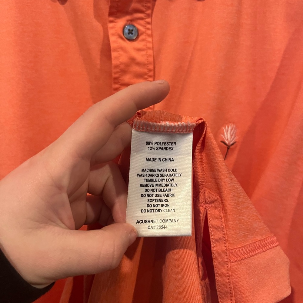 Footjoy Men’s Size XL Golf Shirt Polo Solid Orange Polyester Spandex Logo EUC - Picture 4 of 5